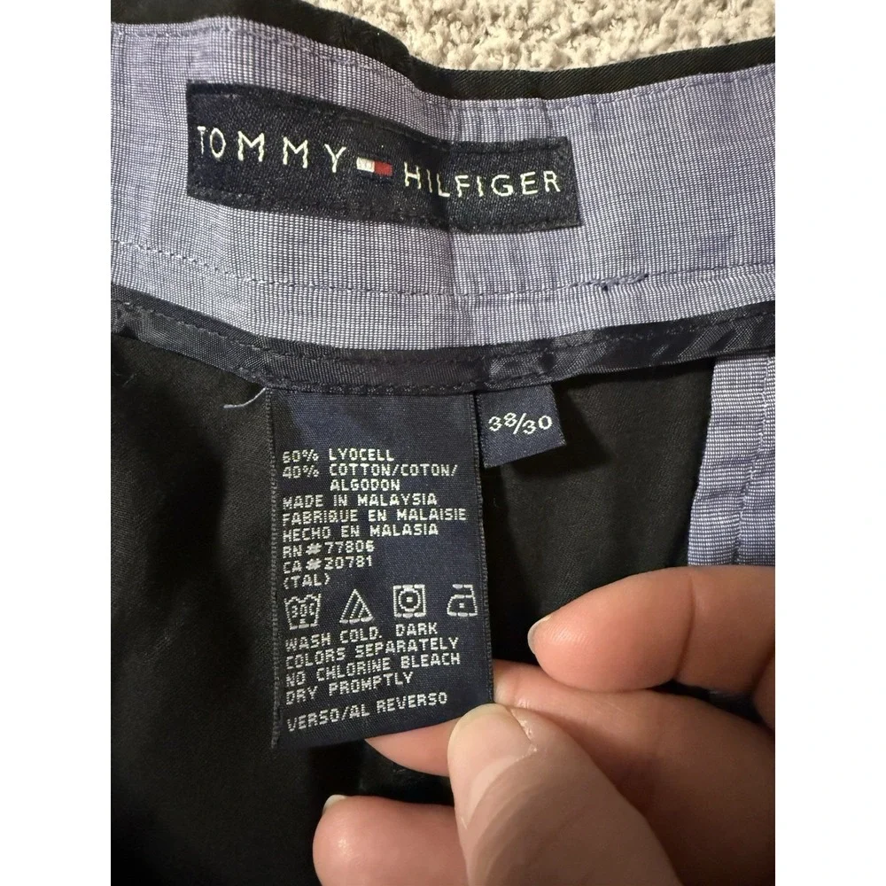 Vintage 90's Tommy Hilfiger Men's 38x30 Dress Pants Pleated Black Chino Cuffed